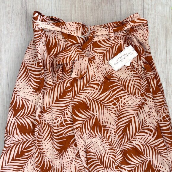 NWT FRENCH LAUNDRY Palm Leaf Pattern Wide Leg Palazzo Elastic Cropped Pants L XL - Picture 2 of 5